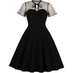 Vintage 1950s Polka Dot Women's Dress Short Sleeve Evening Prom Midi